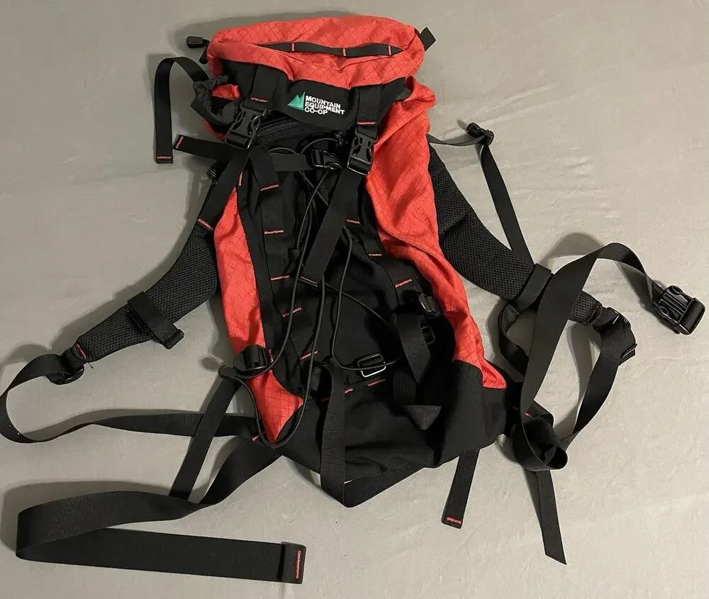 MEC Mountain Equipment Co-op Red Black Hiking Backpack ~60L Medium